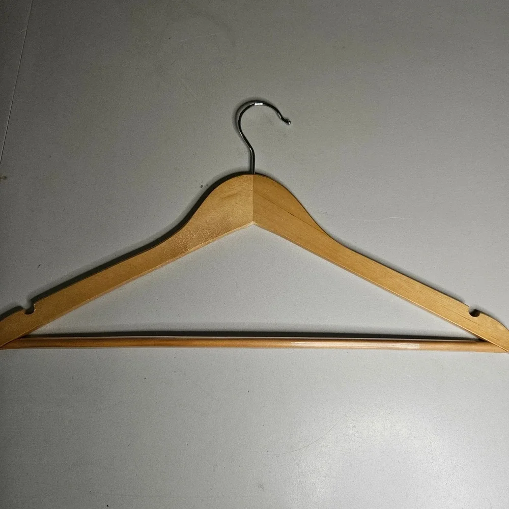 Lot of 8 Solid Wood Suit Hangers Natural Honey Finish Heavy Duty Contoured